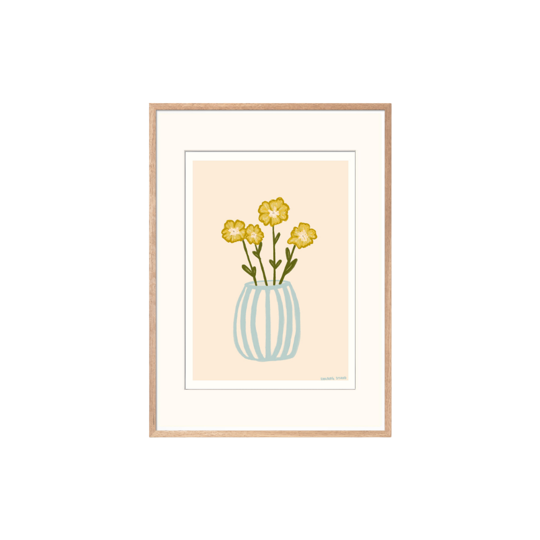 Yellow Flowers plakat m. passepartout og ramme - 50x70 cm.